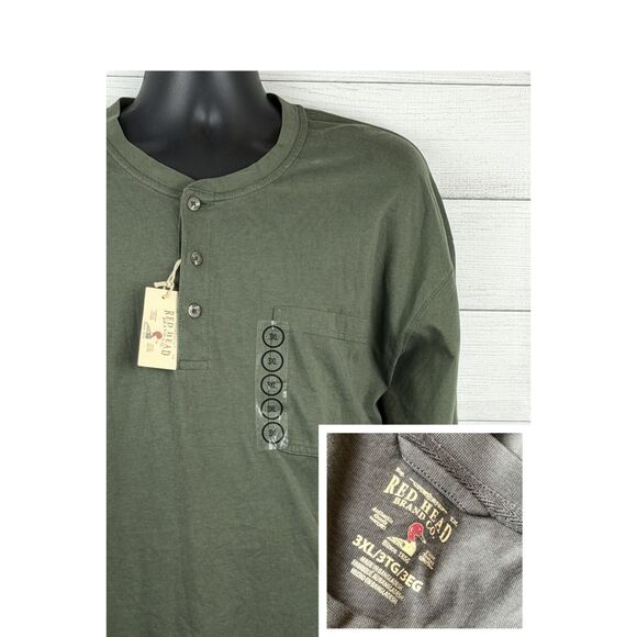 Red Head Other - Red Head Green Henley Shirt 3XL Long Sleeve Casual Pocket